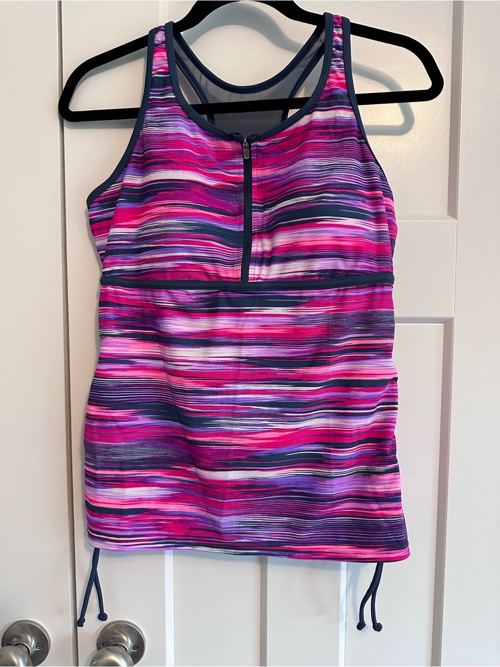 Free Country Pink Purple Striped Zip-Front Swim Tankini SET